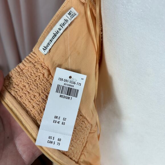 Abercrombie & Fitch Linen Halter Dress Medium Tall Peach Back Smocking NEW - Picture 7 of 8